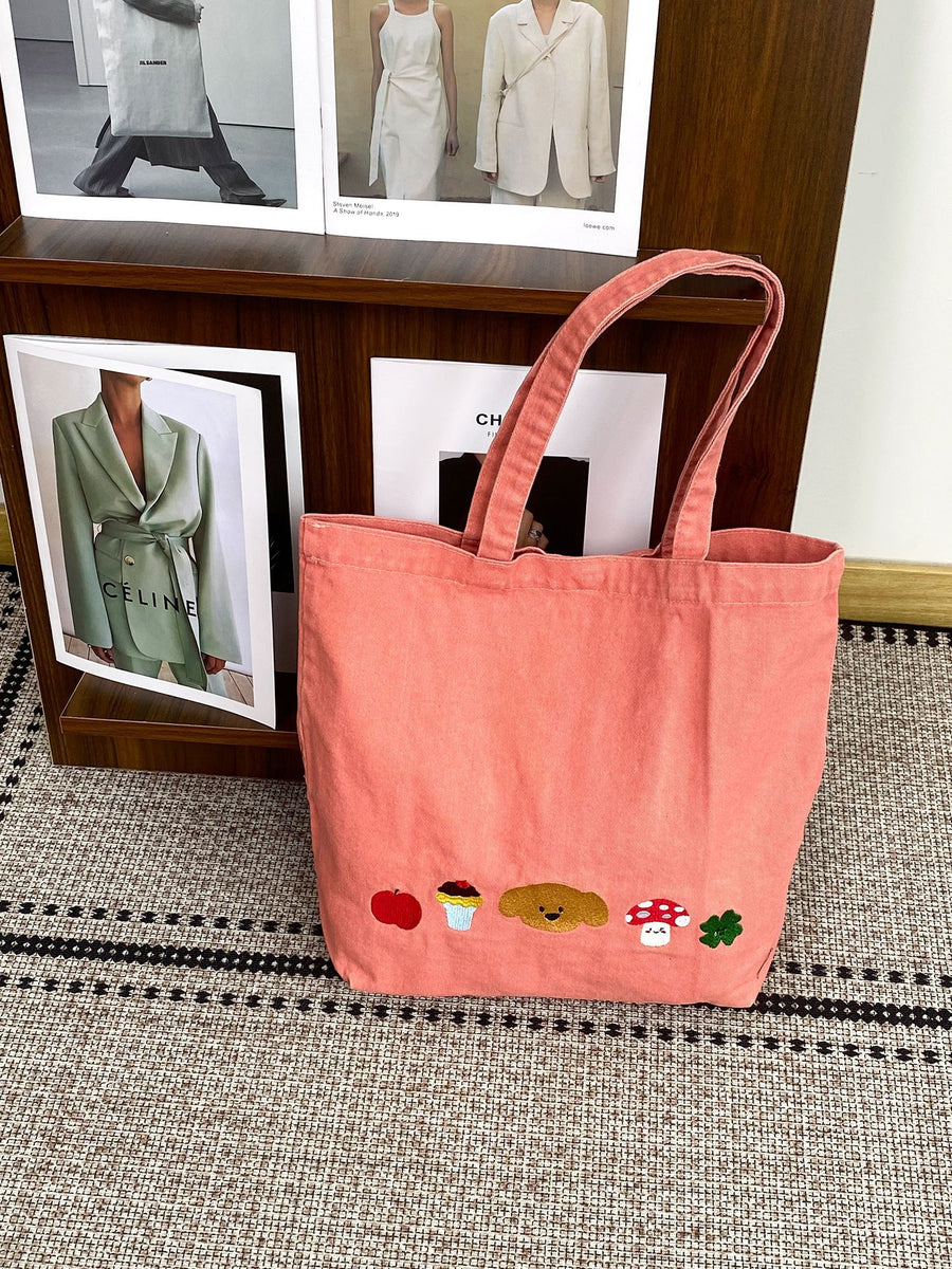 Sevoza Vintage Washed Denim Embroidered Tote