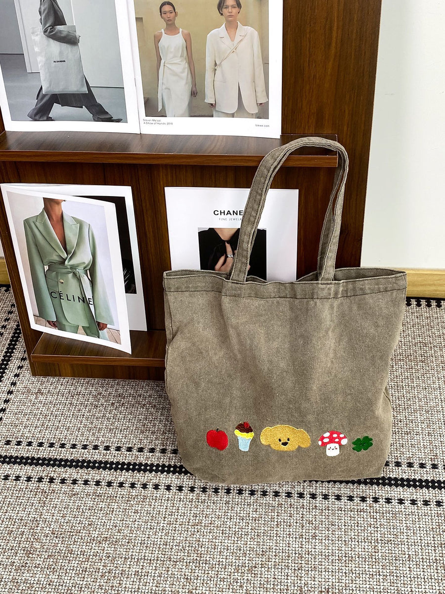 Sevoza Vintage Washed Denim Embroidered Tote