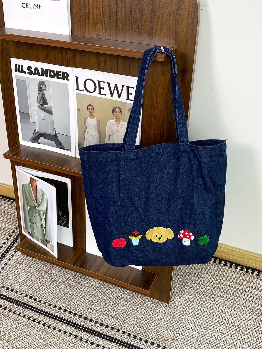 Sevoza Vintage Washed Denim Embroidered Tote