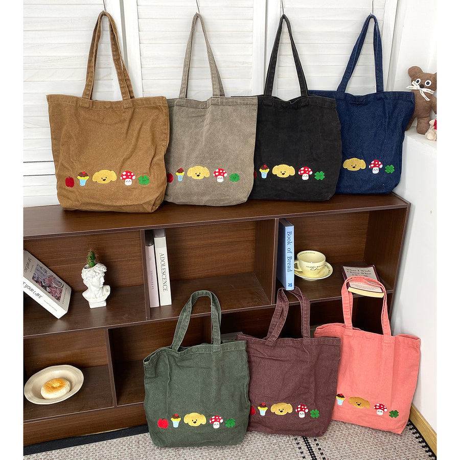 Sevoza Vintage Washed Denim Embroidered Tote