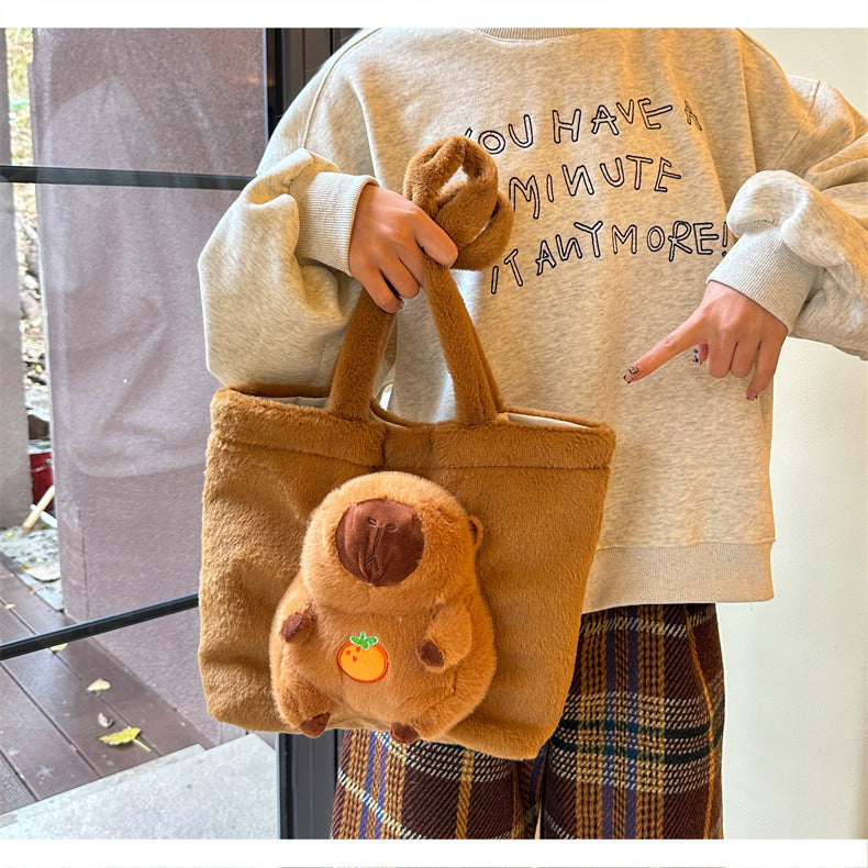 Asverra Capybara Plush & Vegan Leather Accent Tote