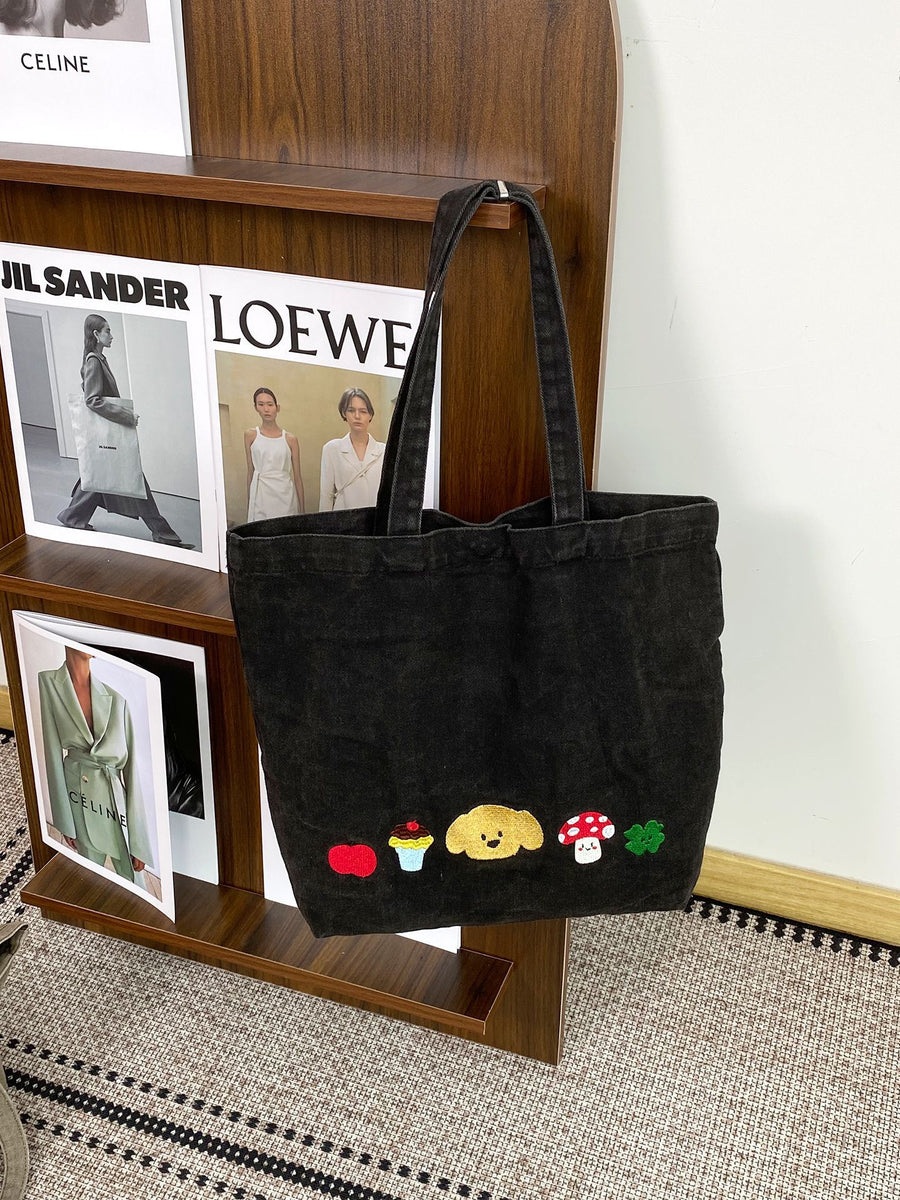 Sevoza Vintage Washed Denim Embroidered Tote