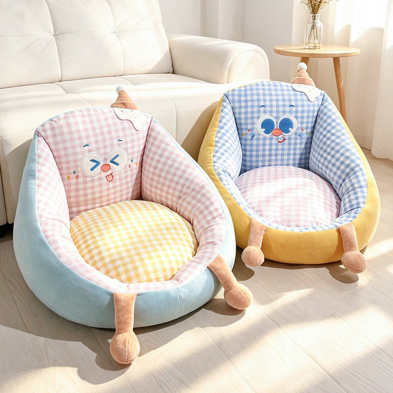 Sevoza Maison Plaid Vegan Leather Floor Cushion Pouf