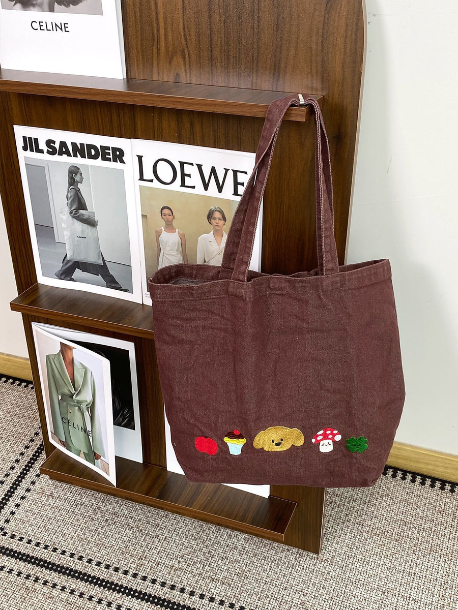 Sevoza Vintage Washed Denim Embroidered Tote