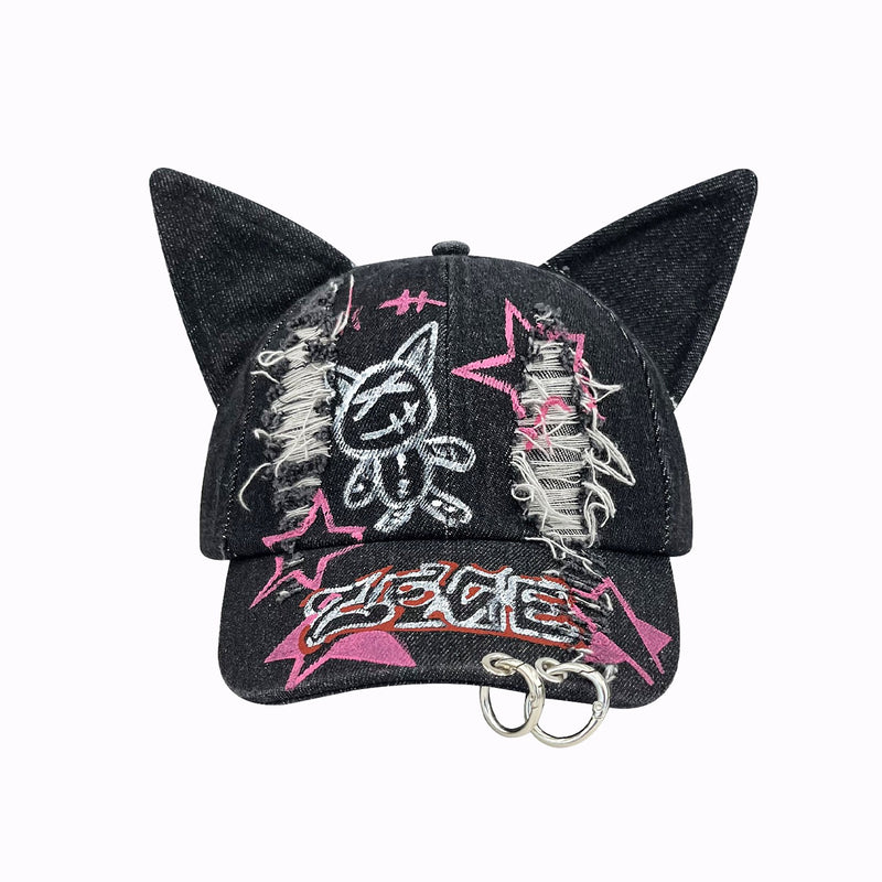 Sumi Distressed Kitty Baseball Cap
