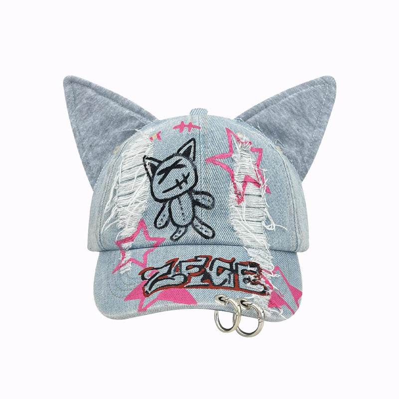 Sumi Distressed Kitty Baseball Cap