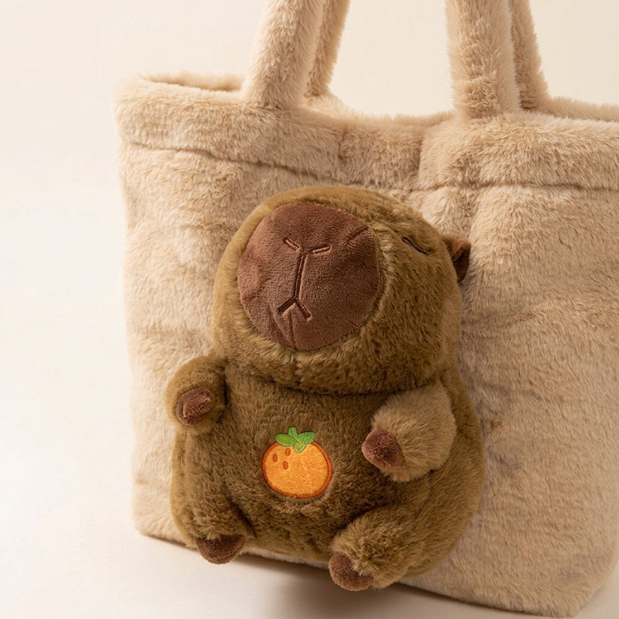 Asverra Capybara Plush & Vegan Leather Accent Tote