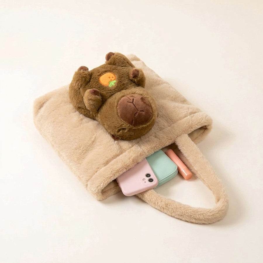 Asverra Capybara Plush & Vegan Leather Accent Tote
