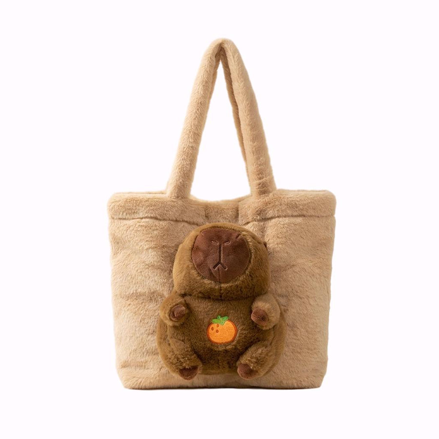 Asverra Capybara Plush & Vegan Leather Accent Tote